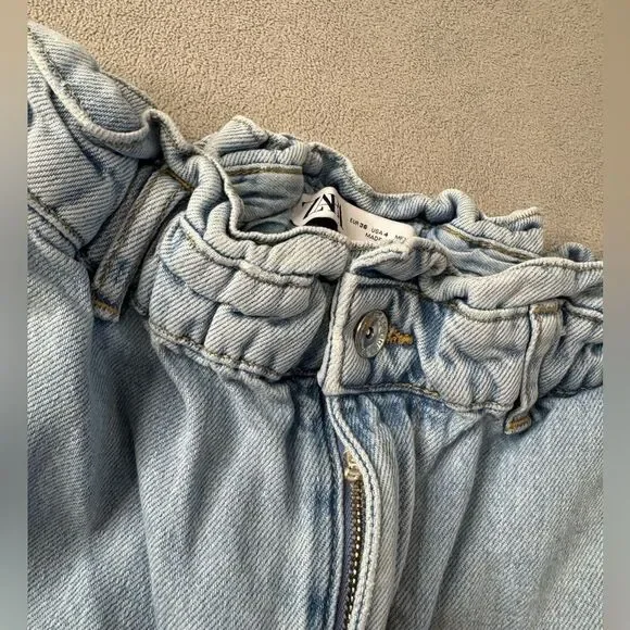 Zara Size 4 Baggy Paperbag Light Wash Jeans Denim Essential Grunge Casual Street - Picture 8 of 16